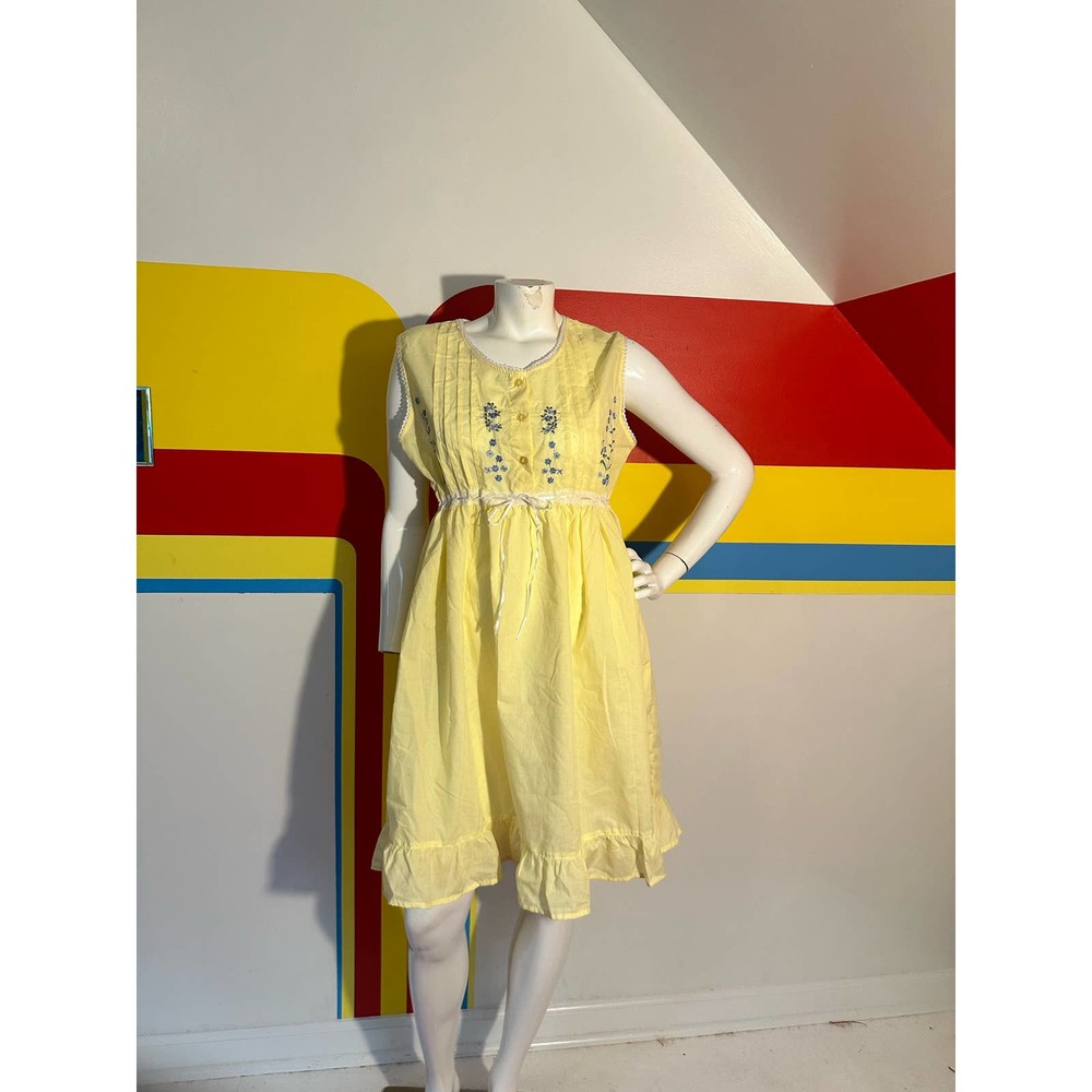 1970s vintage yellow sun dress mini cottage core sz m L